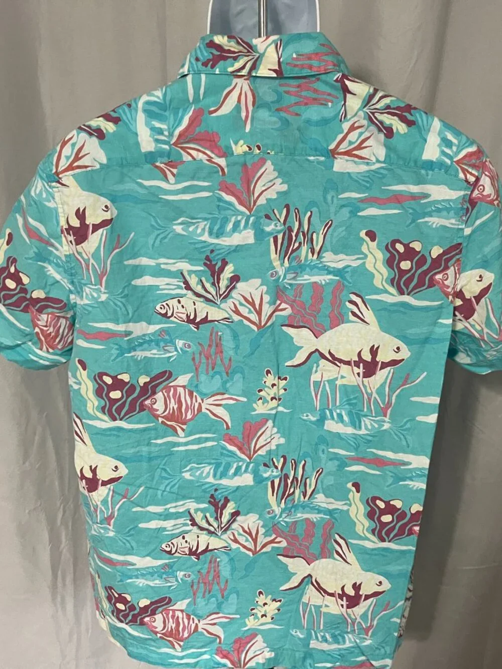 🌴 J.Crew Men’s Loop Collar Hawaiian Shirt M Linen Blend Blue Pink Ivory 🌺